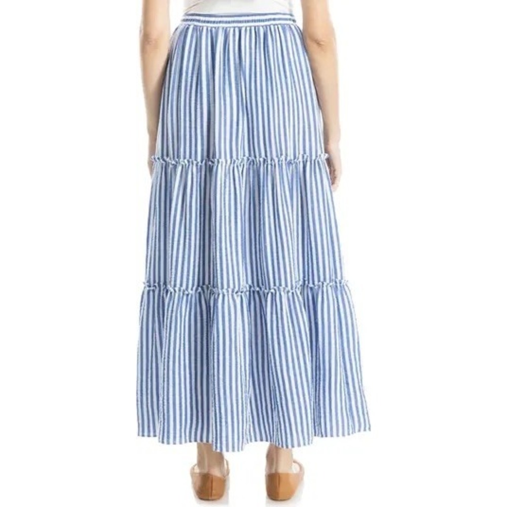 Max Studio Blue and White Striped Tiered Maxi Skirt - Picture 7 of 7